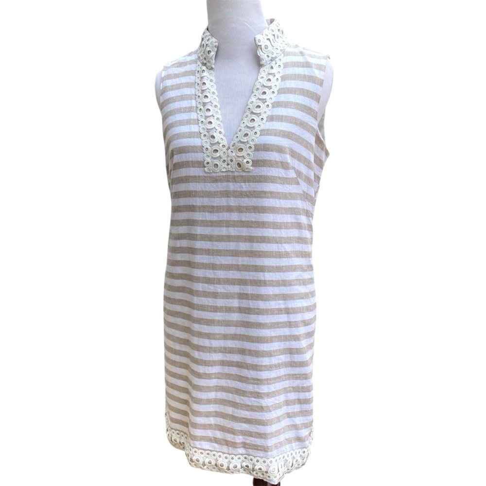 Eliza J Preppy Linen Shift Dress Casual Summer 8 Sleeveless Preppy Nautical
